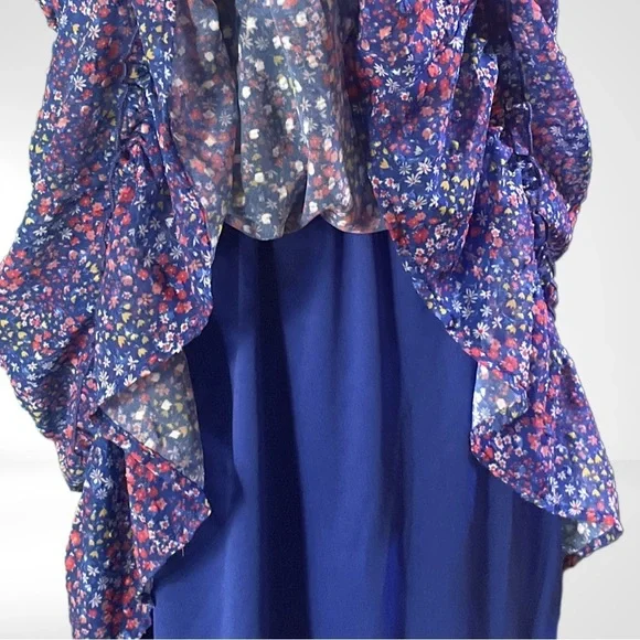 The Night Is Young Floral Dress-Cobalt Blue-Ruffled-EUC-Size Small​​​​ - Picture 8 of 11